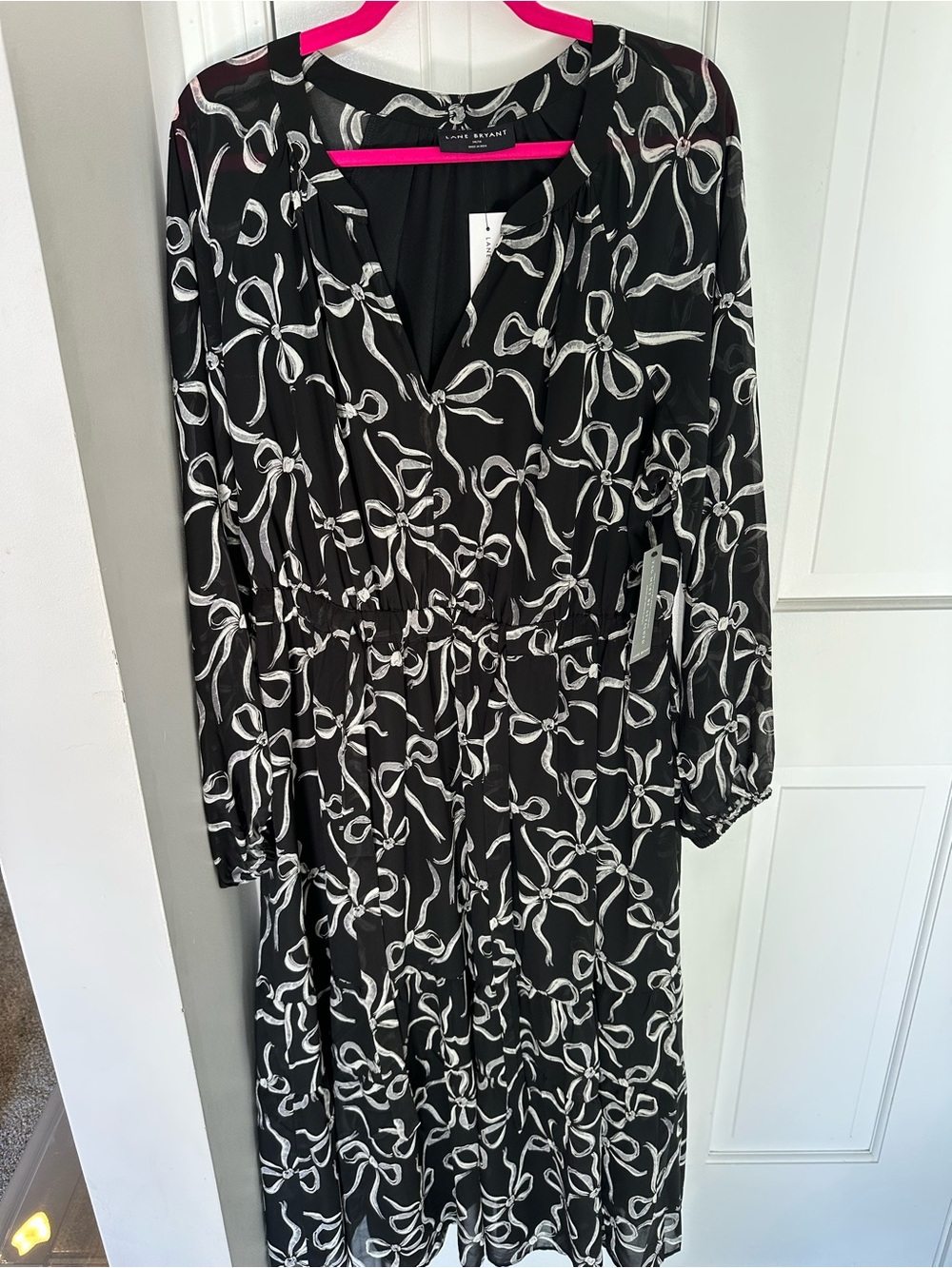 Black & White Bow Print Long Sleeve Dress